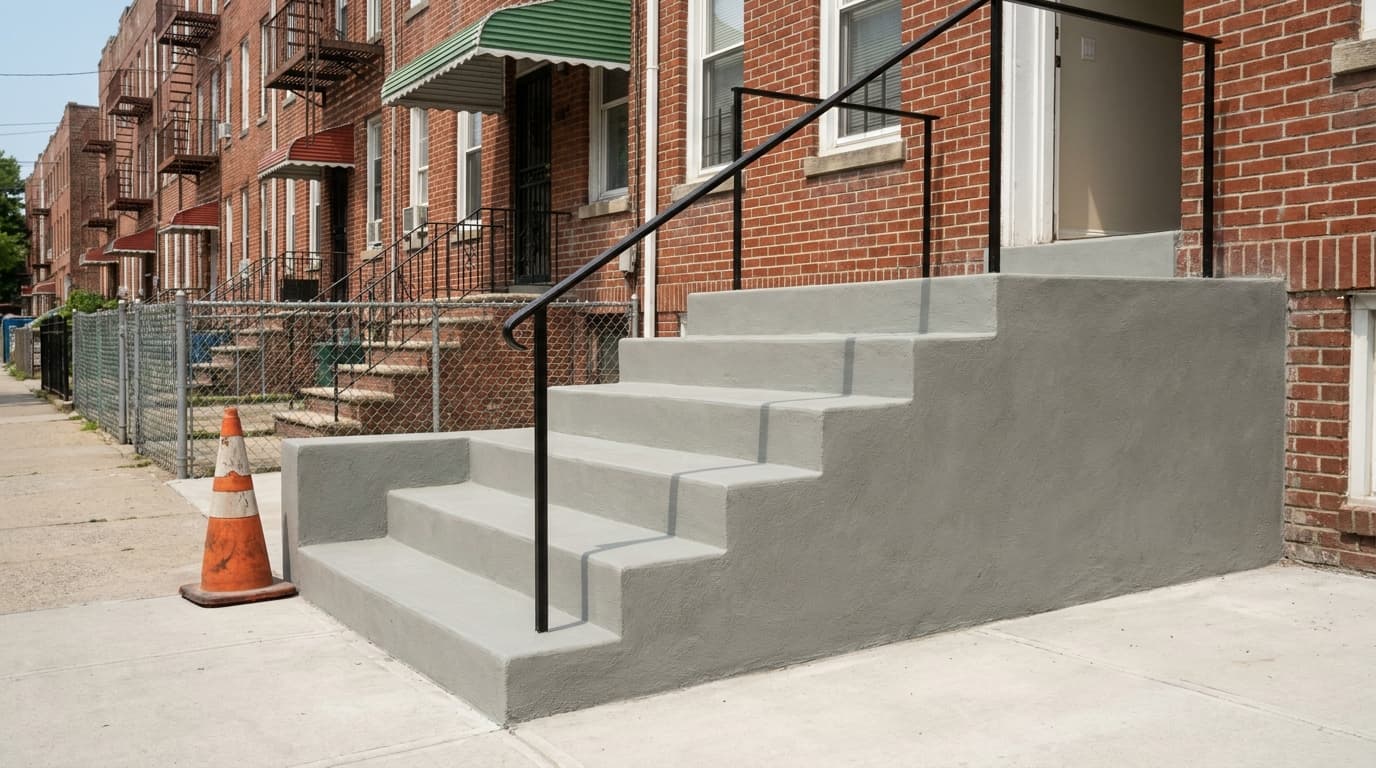 Rebuilt concrete front steps and stoop