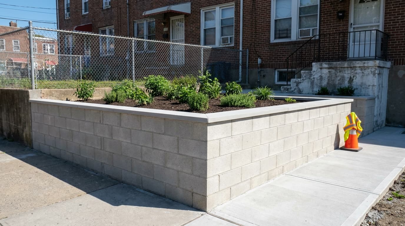 Block retaining wall in the Bronx